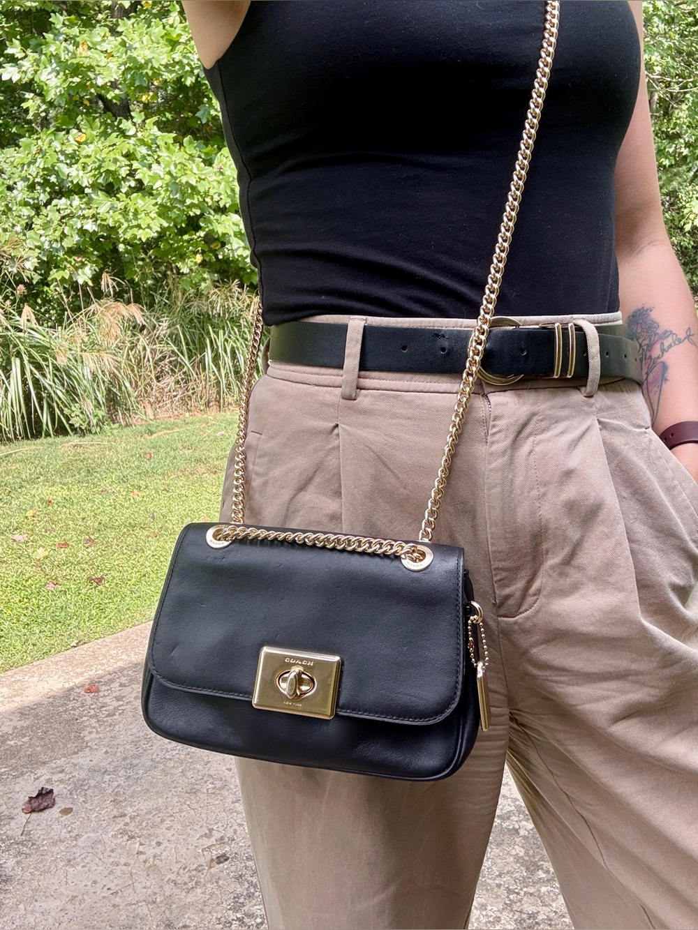 Coach Cassidy Black Leather Gold Chain Crossbody Shoulder Bag F73089